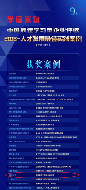 威勝電氣榮獲“人才發(fā)展最佳實踐案例”稱號